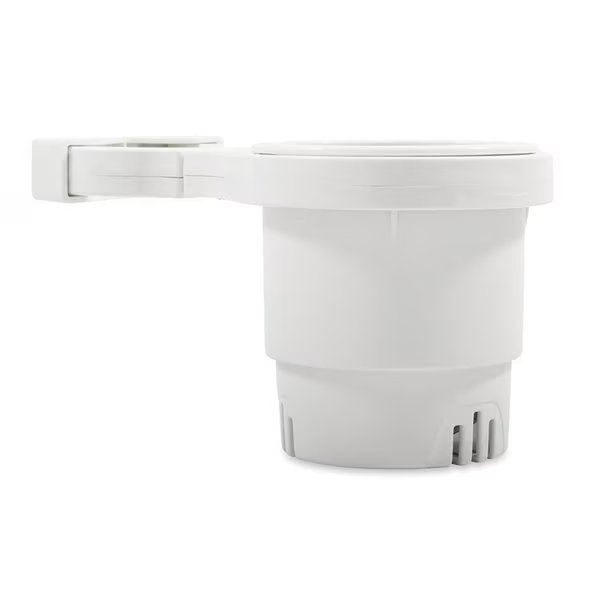 Clamp-On Rail Mounted Cup Holder - Small for Up to 1-1/4in Rail - White, Camco, Mfr#: 53086